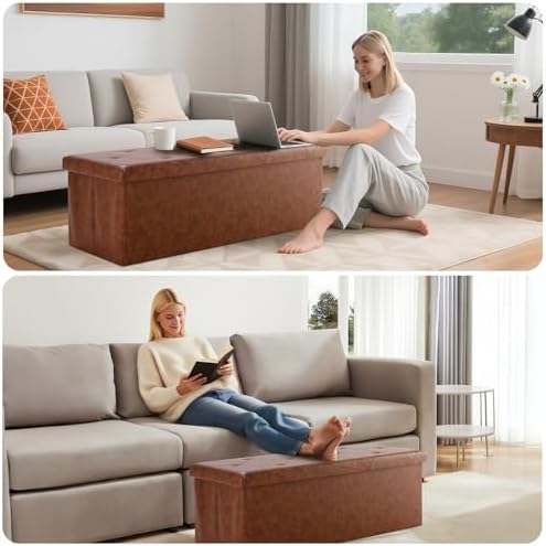 DUMOS 43 Inch Folding Storage Ottoman Bench, Large Ottoman with Storage