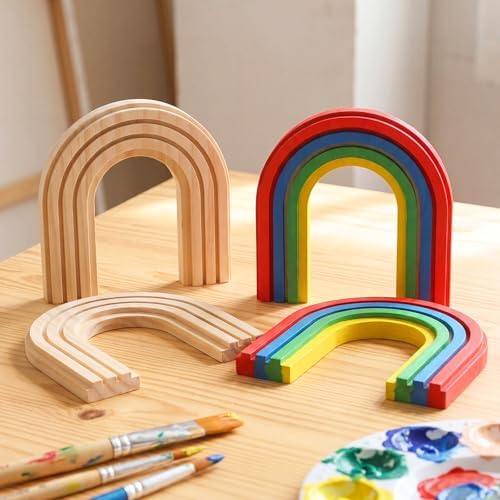 Jetec 5 Pack 6.3 Inch Unfinished Wood Rainbow for Crafts Paintable Cutouts