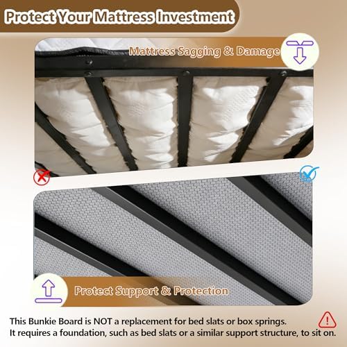 Bunkie Board Twin Size 38x75''- Premium 10mm Heavy Duty Low Profile Bed Board for Under Mattress, Breathable & Moisture Resistant,Noise Minimizing, Fits Metal FramesPlatform Beds (Grey)