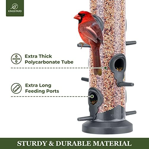 Kingsyard 4 Pack Tube Feeders with 6 Feeding Ports for Outdoors Hanging, Premium Hard Plastic Weatherproof & Steel Hanger, Attracting for Wild Birds (Black)