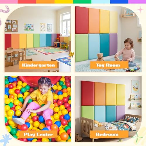 8 Pack Wall Padding Headboard 23.62" x 11.81" x 1.18" Rainbow Colors
