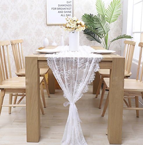 6 Pcs White Lace Table Runner 30 x 120 Inch Rustic Vintage Embroidered Sash