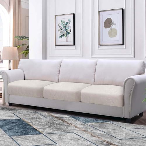 Couch Cushion Covers Leather Look Sofa Covers for 3 Cushion Couch Individual Seat Cushion Covers Stretch Slipcovers Sets Furniture Protector, Pets Friendly(3PCS Sofa Cushion Covers, Cream)