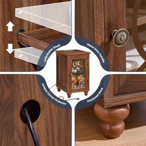 Joaxswe Narrow Side Table with Charger, Glass Door Storage