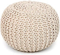 · REDEARTH · Round Pouf Ottoman - Hand Knitted Boho Poof Footrest - Ivory