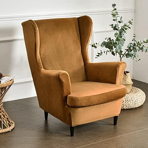 NILUOH Stretch Velvet Wingback Chair Slipcovers 2-Piece