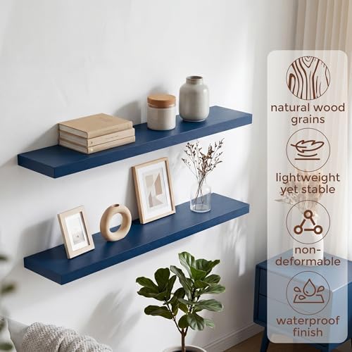 fuqing 40 Inch Floating Shelves, 6.7 Inch Deep Blue Wall Shelves Set of 2