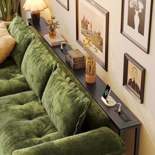Huuger 94.5 Inch Sofa Table with Power Outlets, 23.9’’-34.4’’ Height Adjustable Range, Behind Couch Table with USB-C Ports, Sofa Tables Narrow Long, Skinny Console Table, Small Spaces, Black