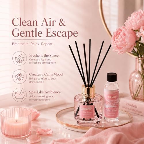 Airkeep Reed Diffuser Set with Refill & 8 Reed Sticks, 6.96 fl oz Pink Sands Home Fragrance, Long Lasting Aromatherapy Diffuser for Bedroom, Bathroom & Living Room