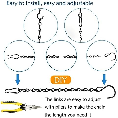 YINGFENG 236 Inch Black Metal Hanging Chains and Hanging Basket Hooks Set for Bird Feeders, Birdbaths, Planters, Grow Lights, Lanterns, Wind Chime and Ornaments, Eye Screws, Chain Hooks DIY