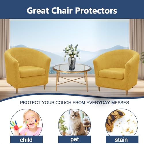 NILUOH Club Chair Slipcover 2-Piece Stretch Barrel Chair Covers Jacquard Tub Chair Slipcovers Soft Armchair Sofa Covers for Living Room