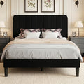 VECELO Queen Size Bed Frame with Upholstered Headboard, Velvet Platform Bedframe Mattress Foundation, Strong Wood Slat Support, No Box Spring Needed,Black