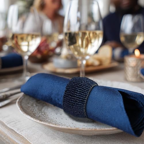 COTTON CRAFT Glitz Handmade Beaded Napkin Rings - Set of 12 - Navy