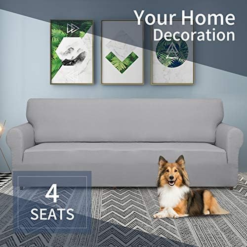 JIVINER High Stretch Couch Covers for 3 Cushion Couch 1-Piece Extra Large Sofa Covers with Elastic Bottom Anti Slip Elastic Sofa Slipcover Furniture Protector for Pets (XL Sofa, Light Gray and White)