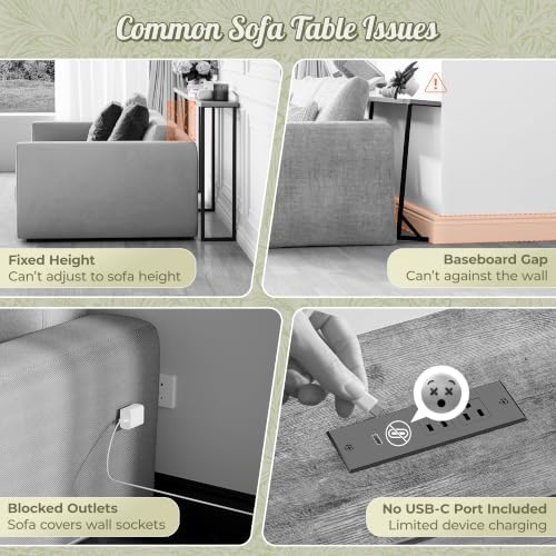 Huuger 102.4 Inch Sofa Table with Power Outlets, Skinny Behind Couch Table