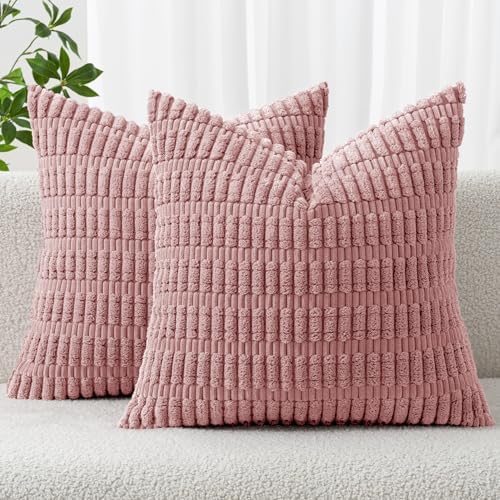 MIULEE Corduroy Decorative Throw Pillow Covers 20x20 Blush Pink Pack of 2