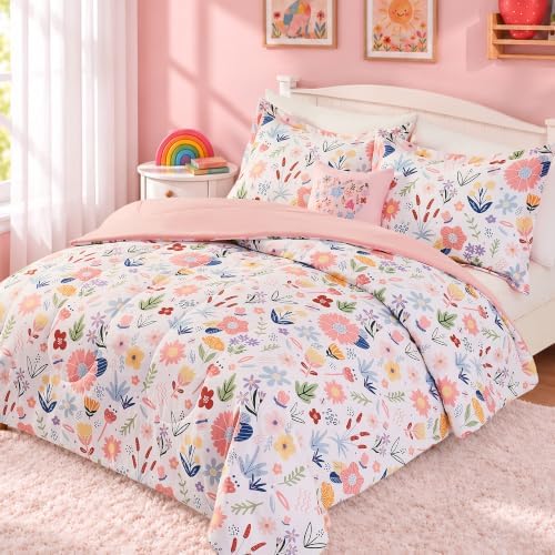 Twin Comforter Set for Girls-3 Pieces Flower Printed Twin Bedding Sets