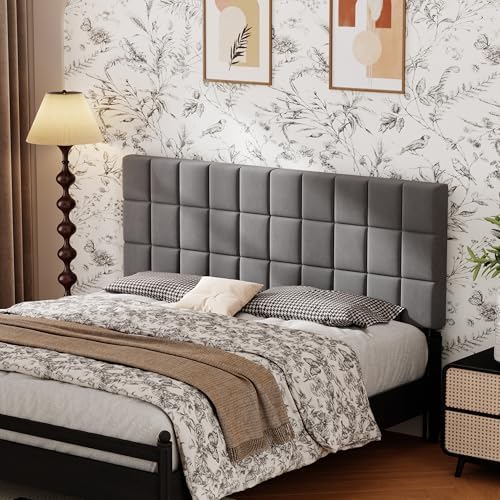 Andeworld Velvet Tufted King Headboard, Adjustable Height, Dark Gray