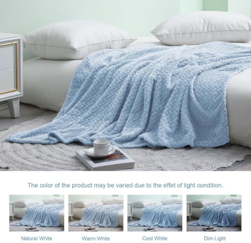Exclusivo Mezcla Fleece Throw Blanket for Couch Sofa, 50”x70”, Light Blue