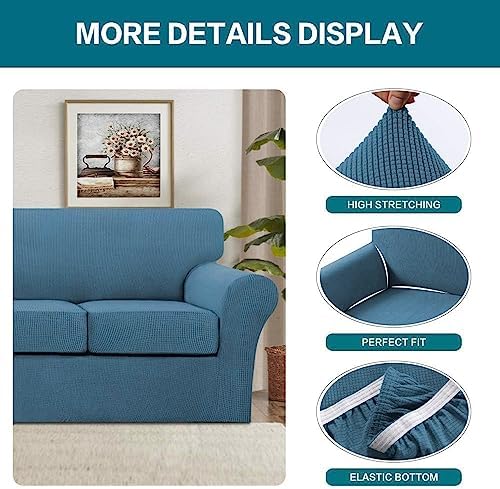 Turquoize 3 Piece Sofa Covers for 2 Cushion Couch Sofa Slipcover Soft Couch Cover for Dogs-Washable Sofa Furniture Covers with 2 Individual Cushion Covers, Thick Fabric (2 Cushion Sofa, Dusty Blue)
