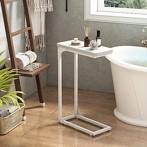 QEEIG Narrow C Table Side Tables Set of 2 (7.1" Width, White)