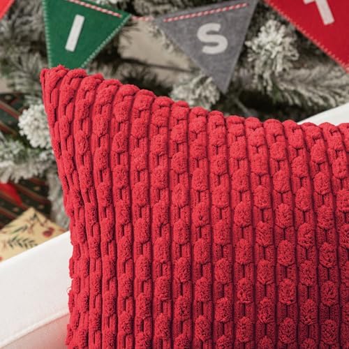 Kevin Textile Soft Corduroy 22x22 Inch Pillow Covers 2 Pack, Red