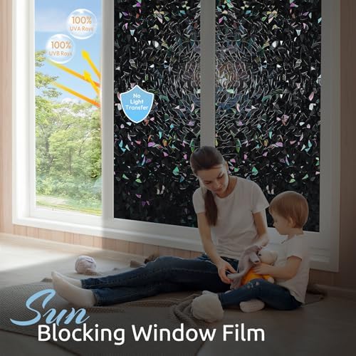 rabbitgoo Rainbow Window Privacy Film, Stained Cling, Black, 29.5" x 118.1"