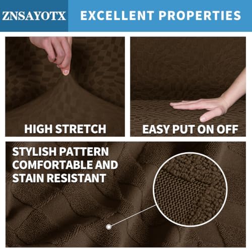 ZNSAYOTX 1 Piece Stretch Chair Cover with Arms (34"-44"), New Plaid Armchair Cover with Elastic Band for Living Room, Ultimate Soft Cozy Washable Chair Slipcover Form Fit Protector, Coffee
