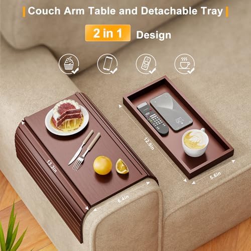 Bestjing 2 in 1 Bamboo Sofa Armrest Tray Table for Couch