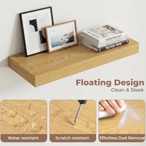 20 Inch Floating Shelves for Wall, 8"D Wood Storage Shelves, Oak Finish
