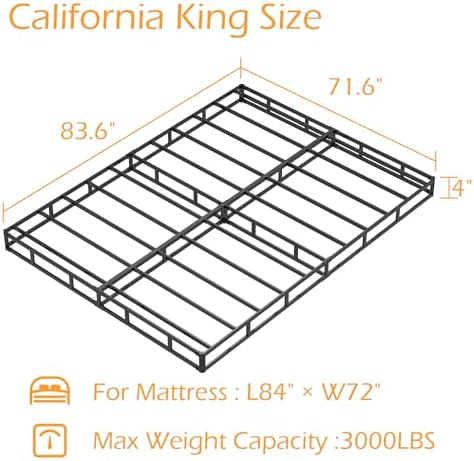 Cal King Box Spring 4 Inch Low Profile Bed Base with Fabric Cover
