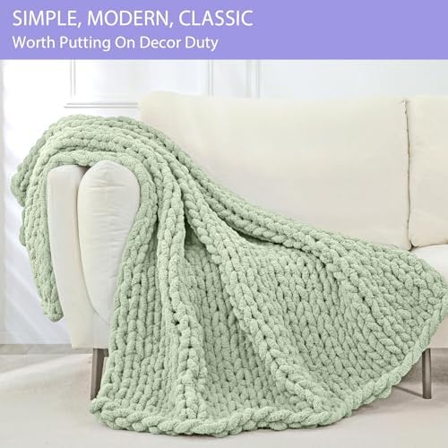 Bigacogo Chunky Knit Throw Blanket for Couch, 40x60 inches, Sage Green