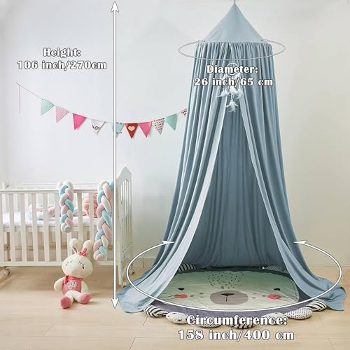 Bed Canopy for Kids, Round Dome Kids Mosquito Net Indoor Outdoor Castle Hanging House Decoration Reading Nook Kids Playing Home Decoration(Ashy Blue)
