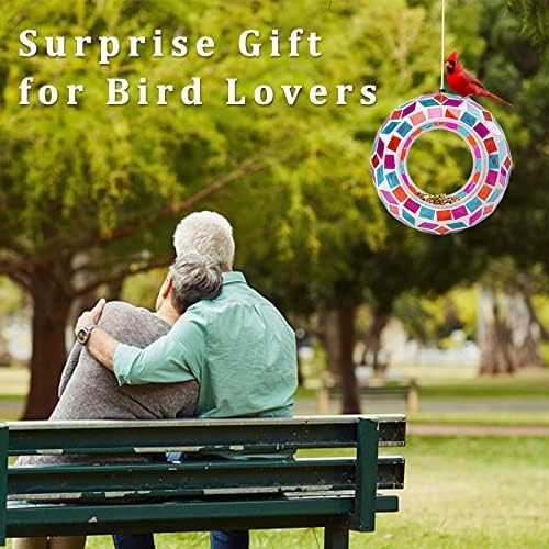 Yinns Glass Bird Feeder Outside, Hanging Mosaic Birdfeeder for Garden Decor