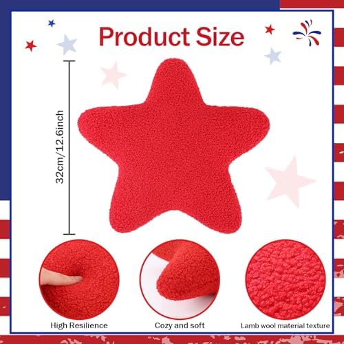 Cumule 3 Pcs Patriotic Star Throw Pillows Red White Blue Stuffed Star Plush Pillows 4th of July Decor for Couch Bed Sofa Independence Day Memorial Day Home Decor