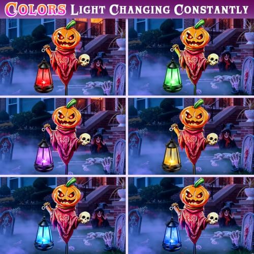 Halloween Decorations Pumpkin Garden Stakes with Solar Multicolor Lights