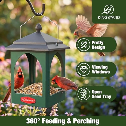 Kingsyard Hanging Platform Bird Feeder for Outdoors, Rain-Resistant Roof
