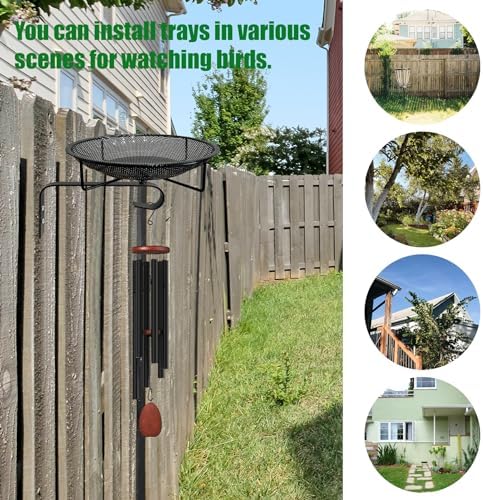 CQAIRIOU Wall Mounted Bird Feeder Tray,11.8" Stainless Steel Large Fence Tree Mount Birds Feeder for Outside Wild Birds, Table Mountable Platform Bird Feeder Mesh Seed Tray with Hanging Hook