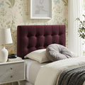 Modway Lily Twin Size Stain-Resistant Performance Velvet Headboard in Mulberry - Velvet Upholstery with Button Tufting and 4 Adjustable Height Positions