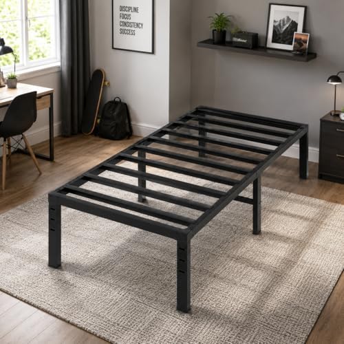 Bonnlo 18 Inch Metal Platform Twin Bed Frame, Mattress Foundation Replacement,Heavy Duty Steel Slat Support,No Box Spring Needed,Black