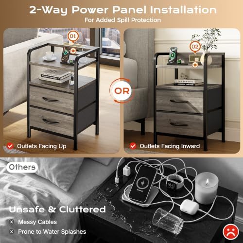 Huuger Nightstands Set of 2, Night Stand, Charging Station, USB-C Ports