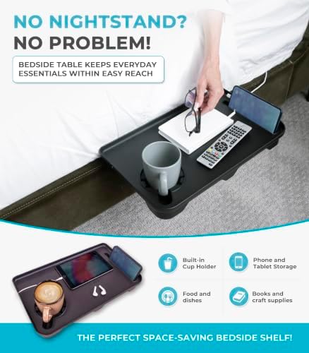 Stander Wonder Bedside Shelf, Bedside Caddy Organizer & Bunk Bed Shelf, Space-Saving Floating Nightstand for Seniors & Dorm Rooms, Bedside Tray Table with Phone Holder, Cup Holder & Cable Organizer