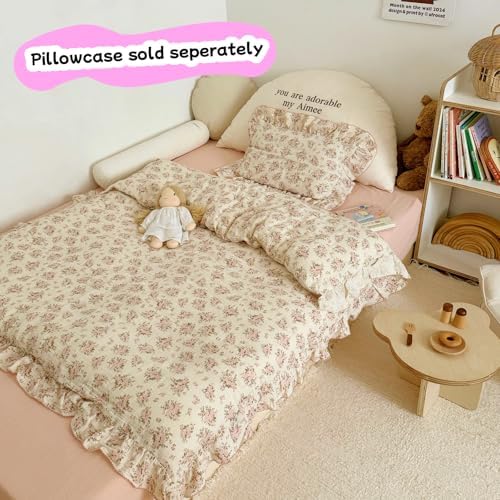 Toddler Girls Pink Floral Duvet Cover with Ruffles,No Pillow,47"x59"