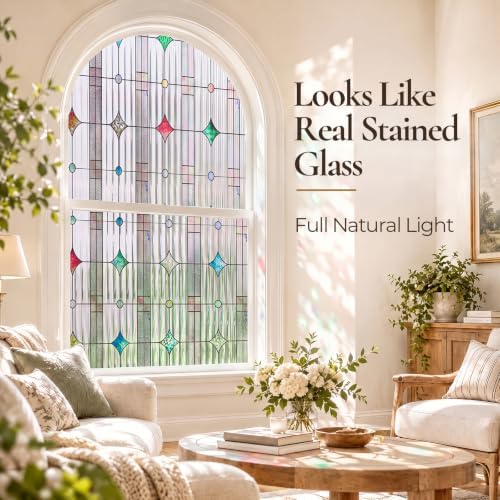 Stained Glass Window Film, Reeded Glass Film Static Cling, 11.8" x 78.7"