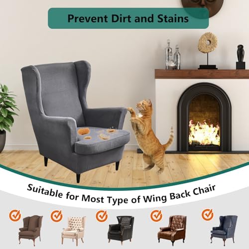 NILUOH Wingback Chair Covers 2-Piece, Armchair Slipcovers for Living Room
