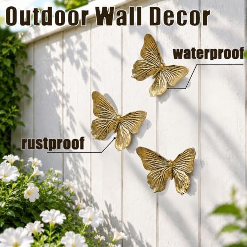 GUSFREUD 3D Butterfly Wall Decor Set – Resin Wall Decor for Living Room, Bedroom, Bathroom, Dining Room, Outdoor and Gallery Walls - Antique Copper - Set of 6