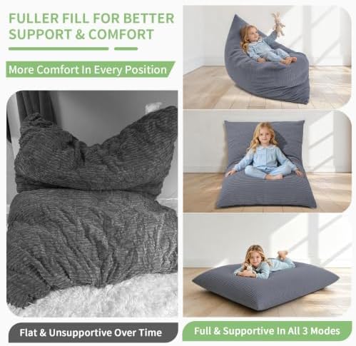 3-in-1 Kids Bean Bag Chair, Convertible Floor Cushion