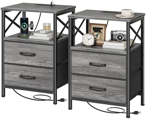 Huuger Night Stand with Charger Station, USB-C Port, End Table