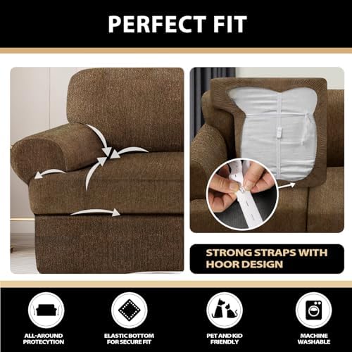 Sofa Covers 3 Piece T Cushion Sofa Slipcovers, Stretch Couch Cover with 2 Individual T Cushion Covers, Machine Washable Furniture Protector for Living Room(Chocolate, 2 Cushions)