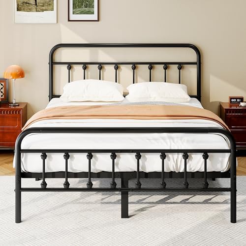 zunatu Full Size Metal Bed Frame, Victorian Style Headboard and Footboard